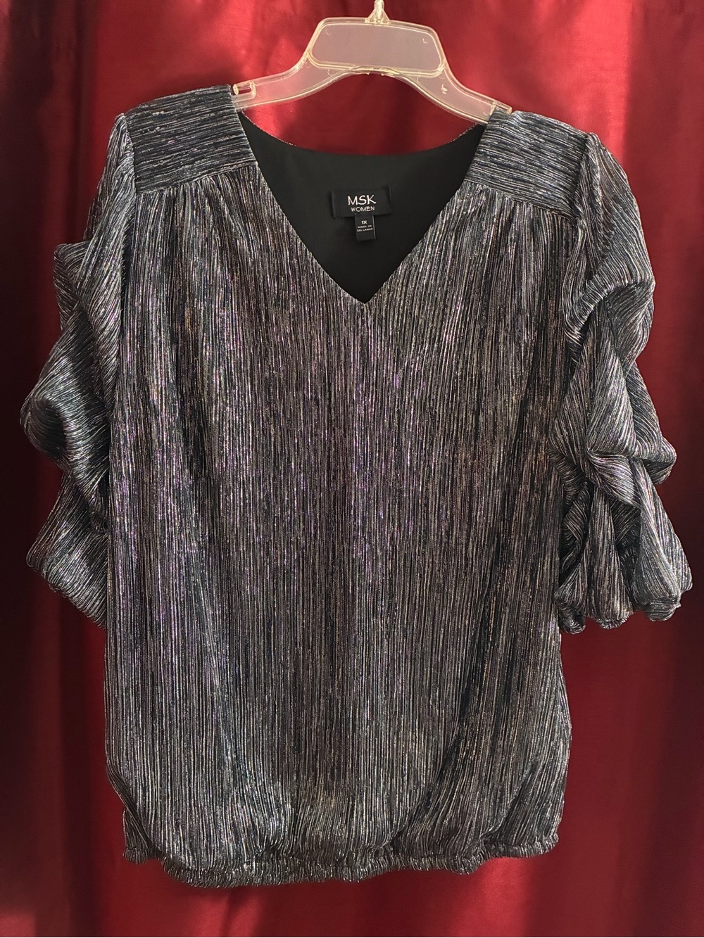 MSK Iridescent Black V-Neck Ruffle Sleeve Blouse